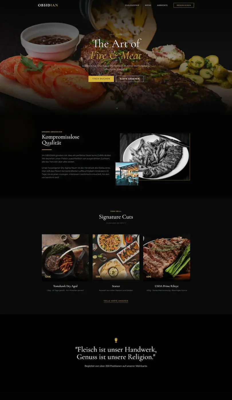 Webdesign Referenz Steakhouse Restaurant